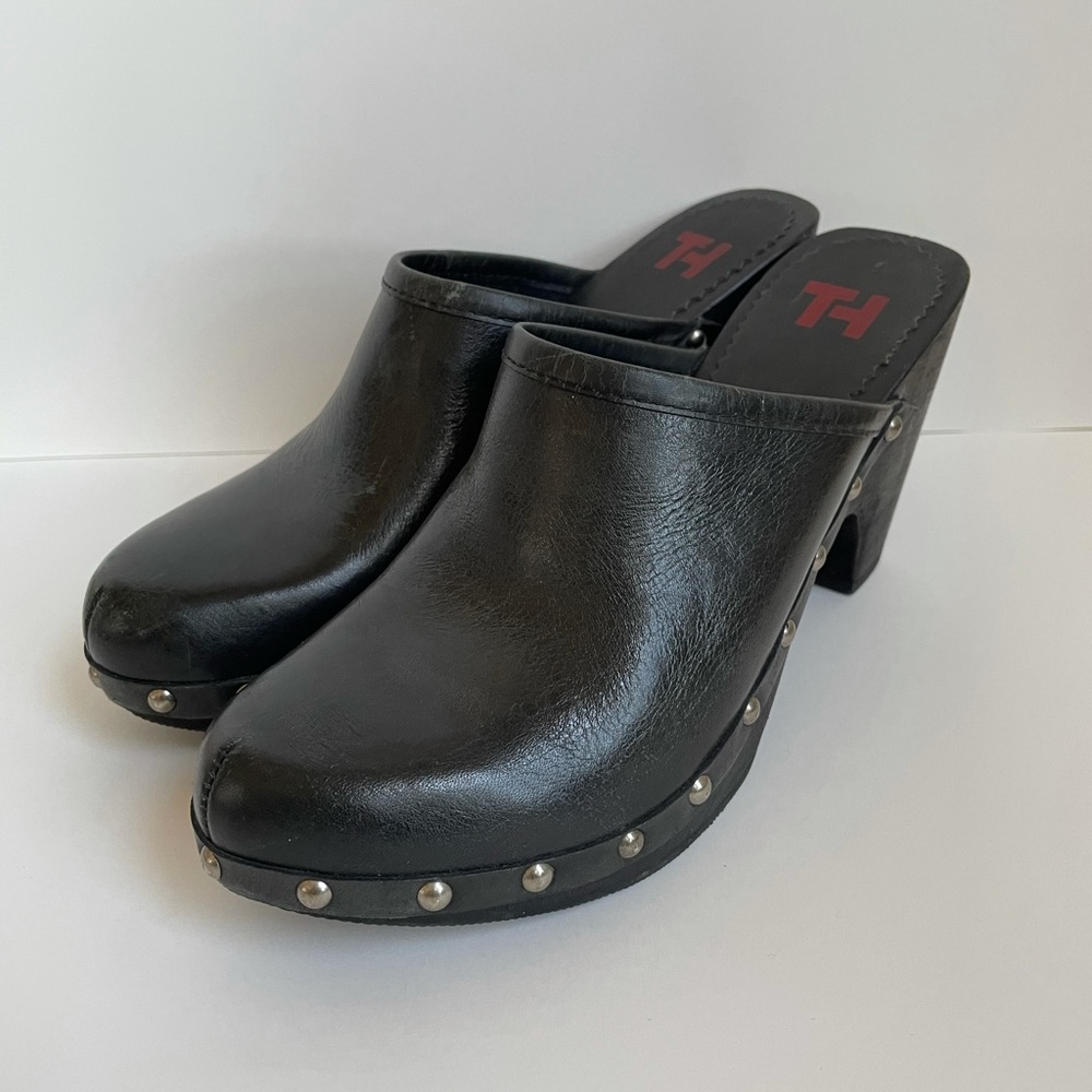 Black leather clog heels US 7.5